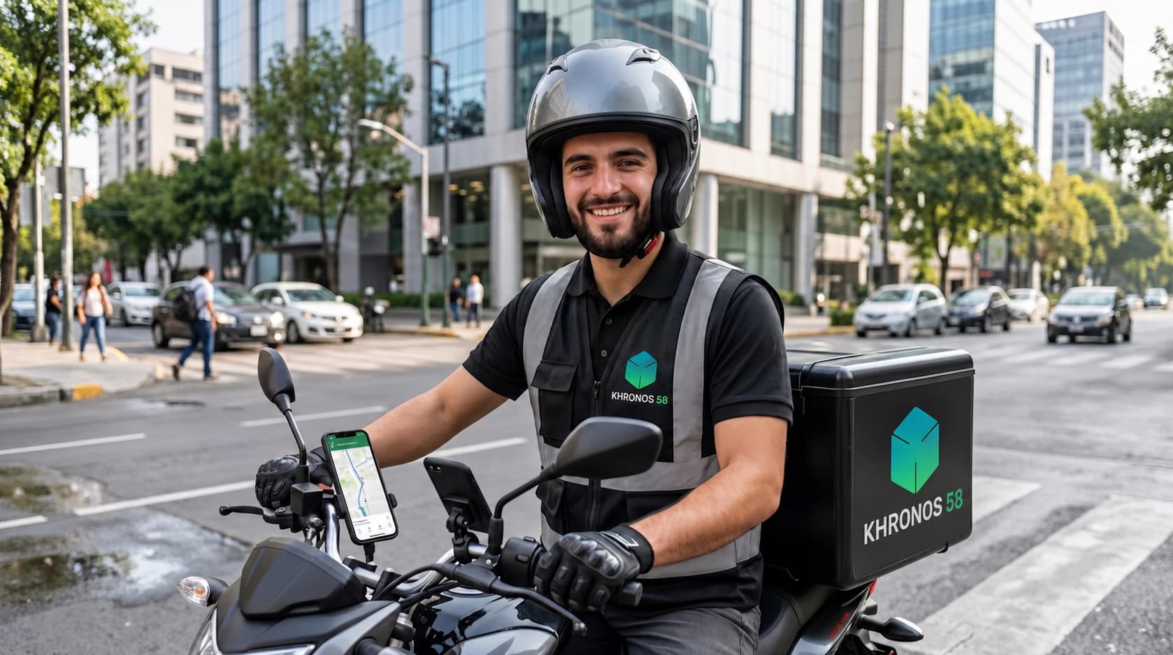 Repartidor de Khronos 58 realizando una entrega de última milla